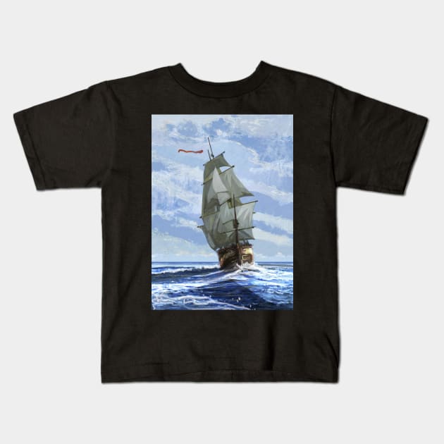 Sailing Ship Kids T-Shirt by David Kennett